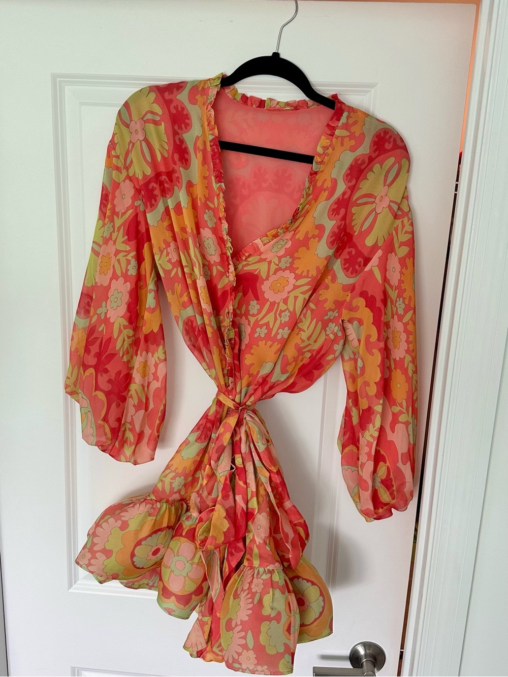 Alexis Floral Mini Dress in Coral, Yellow, Green